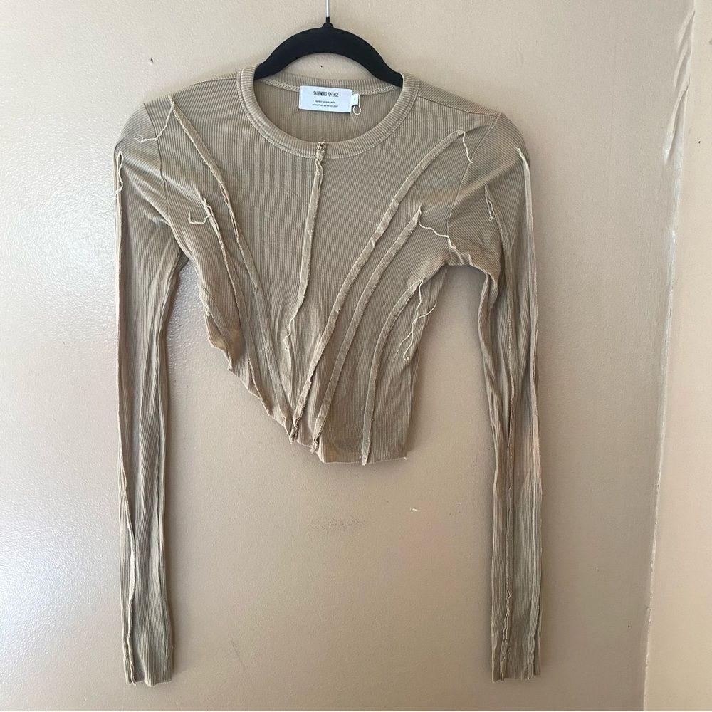 Sami Miro Vintage Asymmetric Long Sleeve Tee - Taupe Seams Cropped Revolve S — image 7 of 8